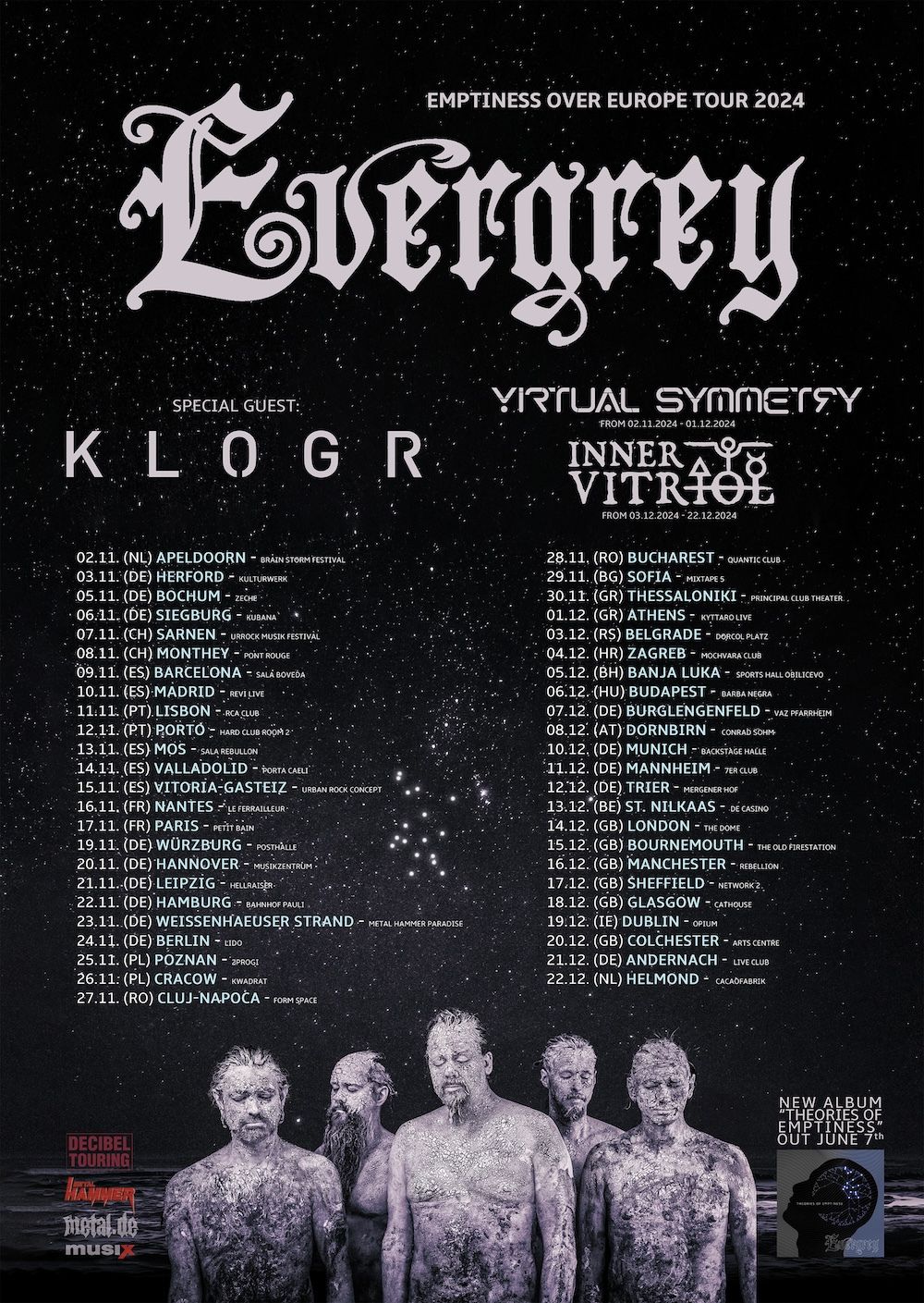 KLOGR has consistently captivated and retained its audience with their dynamic performances and intricate sound. Following their 2017 album ‘Keystone,’ which saw KLOGR touring with The Rasmus, Infected Rain, and Butcher Babies, the band’s new single is the beginning of a strong comeback. Since their formation in 2011, KLOGR has toured relentlessly, conquering international stages and supporting acts like Prong, Limp Bizkit, Guano Apes, and Puddle of Mudd. Their live performance intensity was captured in a 2017 video featuring footage from ten shows with special guest drummer Art Cruz (Lamb of God). KLOGR is set to reignite European stages this winter, reaffirming their place in the alternative metal scene. The band will join Evergrey on their ‘Emptiness Over Europe’ tour featuring 45 shows with more dates to be announced soon