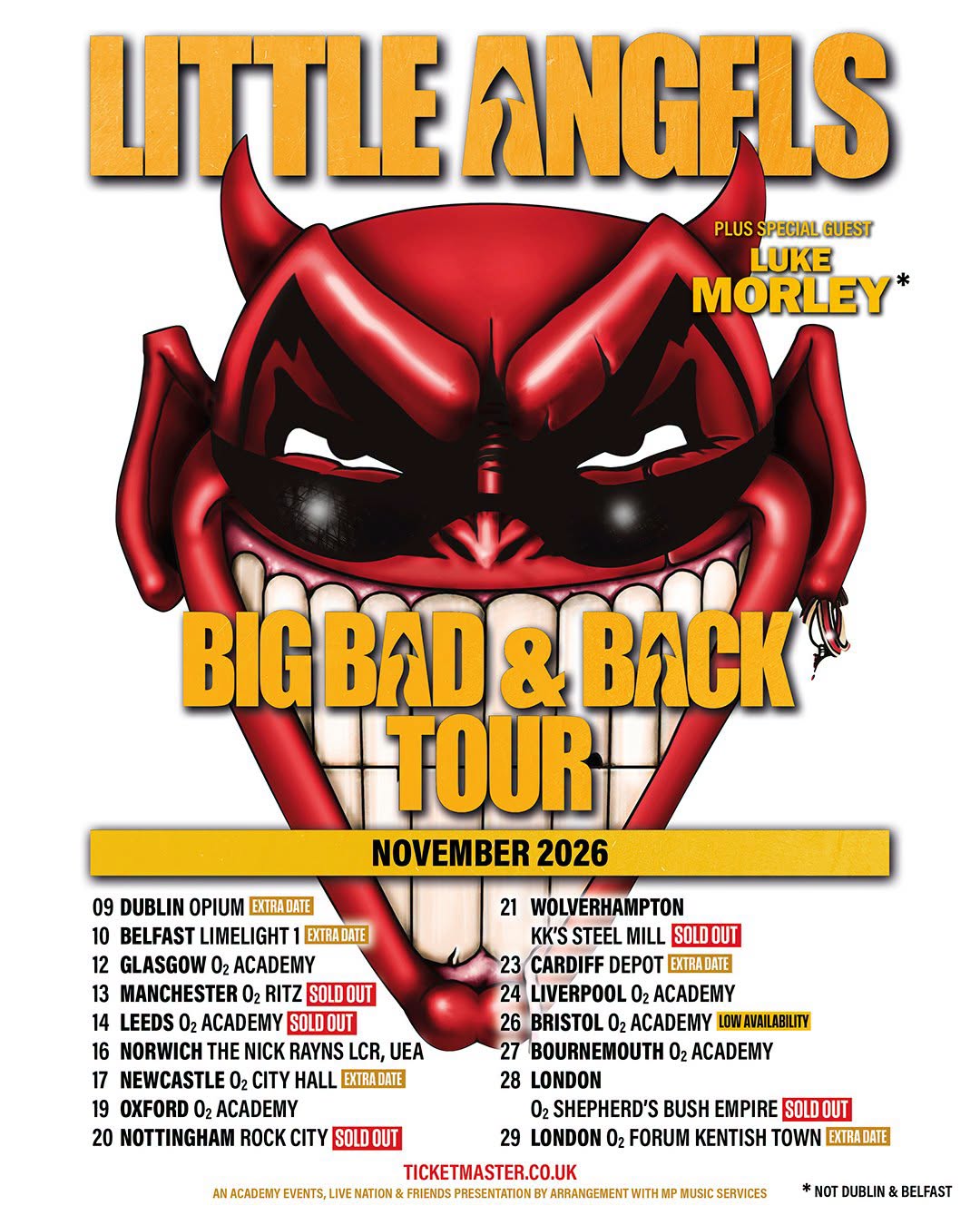 Little Angels Big Bad and Back Tour poster for November 2026