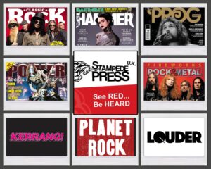 Stampede Press UK music PR results featuring Classic Rock, Metal Hammer, Kerrang, and Planet Rock coverage for rock and metal bands