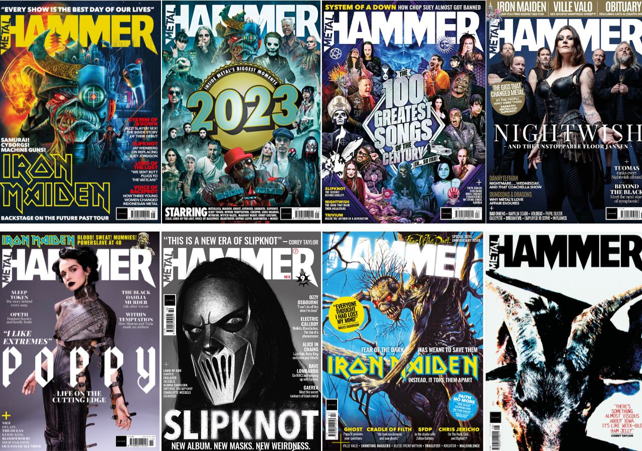 Collection of Metal Hammer Magazine covers and features secured by Stampede Press for UK rock and metal bands.
